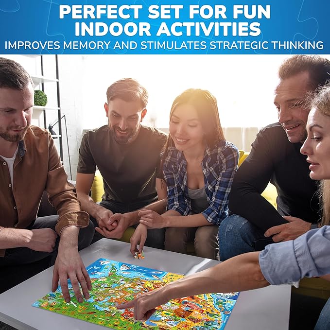QUOKKA Puzzles for Adults 500 Pieces - 3 Set Floor Puzzles for Adults - Learning Map of The United States World Space - Educational Games - Toys for 15 Year Old Boys and Girls