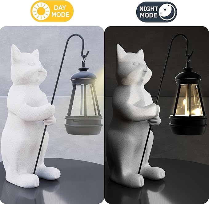 Solar Cat Garden Statue 10 Inch Porch Patio Decor for Outside Yard Decoration Outdoor Unique Housewarming Gardening Birthday Gifts for Cat Lovers Women Grandma