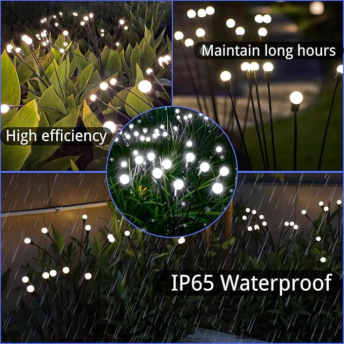 OZS Solar Garden Lights 12pack 96LED Solar Garden Lights - Solar Firefly Lights Outdoor, Solar Swaying Light, Sway by Wind, Solar Fairy Lights Waterproof for Pathway Decoration (Cool White)