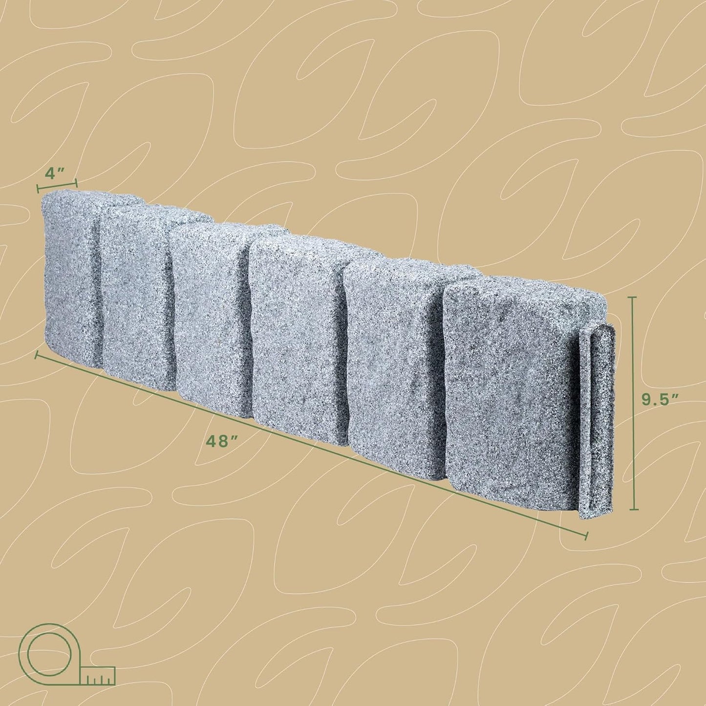 Beuta Landscape Edging | Garden Edging Border | Faux Stone Block XL for Lawn Edging, Flower Beds & Yard Edging – 40 Pack | Each Section Has 6 Blocks 48" L x 4" W x 9.5" H | 120 Spikes | Greystone