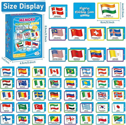 gisgfim 50 Pairs Memory Matching Game Flags of The World Concentration Memory Card for Kids and Adults Learning Educational A Fun & Fast Countries of The World Matching Games