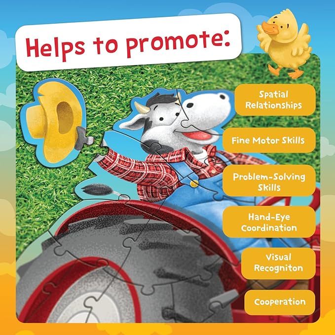 Peaceable Kingdom Shiny Tractor Floor Puzzle – Giant Tractor Puzzle for Kids Ages 3 & up – Fun-Shaped Puzzle Pieces – Great for Classrooms