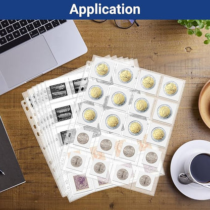 600 Pockets Acid Free Coin Sleeves, Non Stick and Non Glare, Fit for Coin Flips 2x2 inch, 3 Ring Binder Sleeves Clear Plastic Stamp Collecting Supplies, 30 Pack