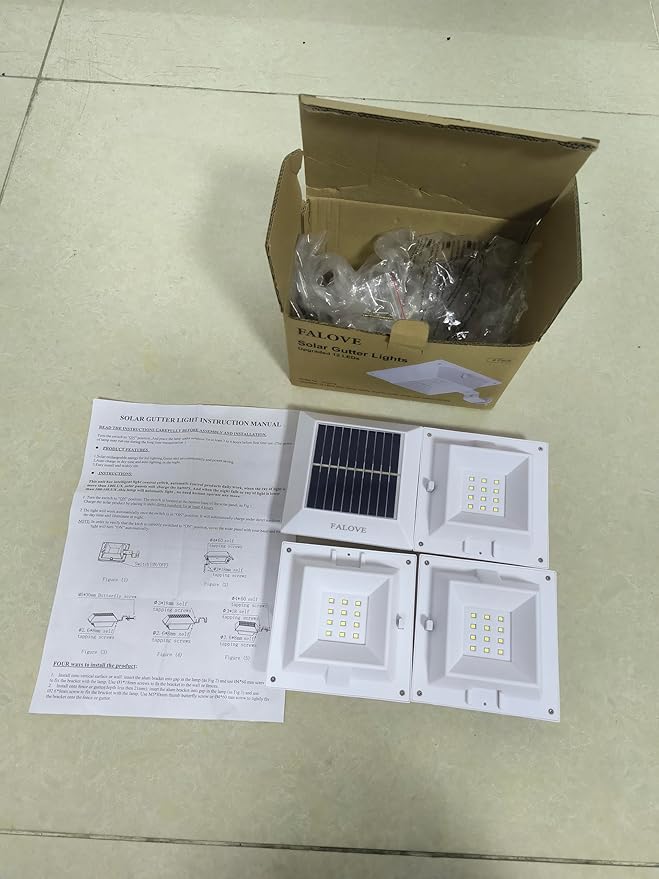 4 Pack White Solar Powered Gutter Lights Outdoor Decorative Waterproof 12 LEDs Yard Lamp for Lighting Fence, Railing, Outside Wall, Deck, Garden, Path, Backyard, Walkway, Patio, Holeless Installation