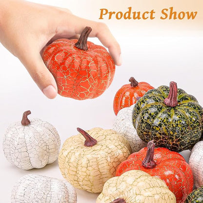 20 PCS Mini Assorted Artificial Pumpkins Set Fall Harvest Faux Foam Pumpkin Decorations Small Rustic Fake Pumpkin for Thanksgiving Halloween Wedding Farmhouse Party Home Kitchen Table Decor