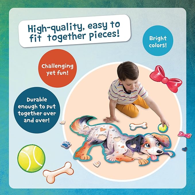 Peaceable Kingdom Shiny Puppy Floor Puzzle – 43-Piece Giant Floor Puzzle for Kids Ages 3 & up – Fun-Shaped Puzzle Pieces – Great for Classrooms