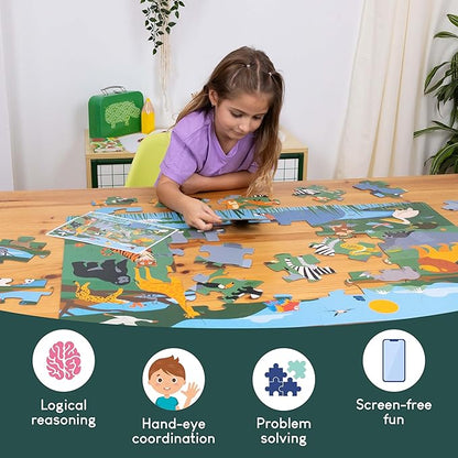 BONNYCO Giant Floor Puzzles for Kids of Jungle Animals with 48 Large Pieces. Safari Jumbo Puzzle 36.2 x 24.4 in, Gifts for Boys and Girls, Educational Kids Toys Ages 2-8