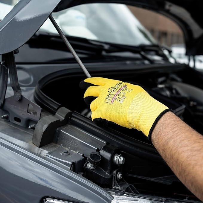 linconson 12 Pack Safety Performance Series Construction Mechanics Wrinkle Latex Work Gloves