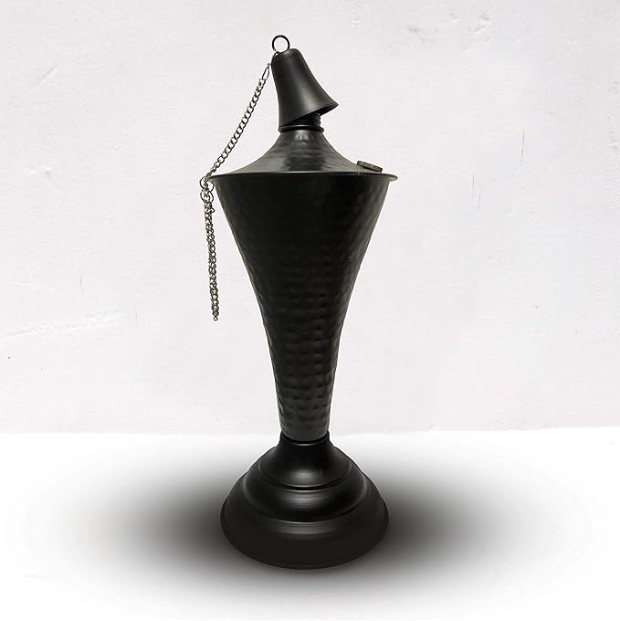 Set of 4, Oahu Premium Metal Outdoor Torches for Patio, Lawn and Garden - Tiki Style Metal Torch/w Snuffer, Fiberglass Wick & Large 16oz Oil Lamp - 53" Tall (Hammered Black)