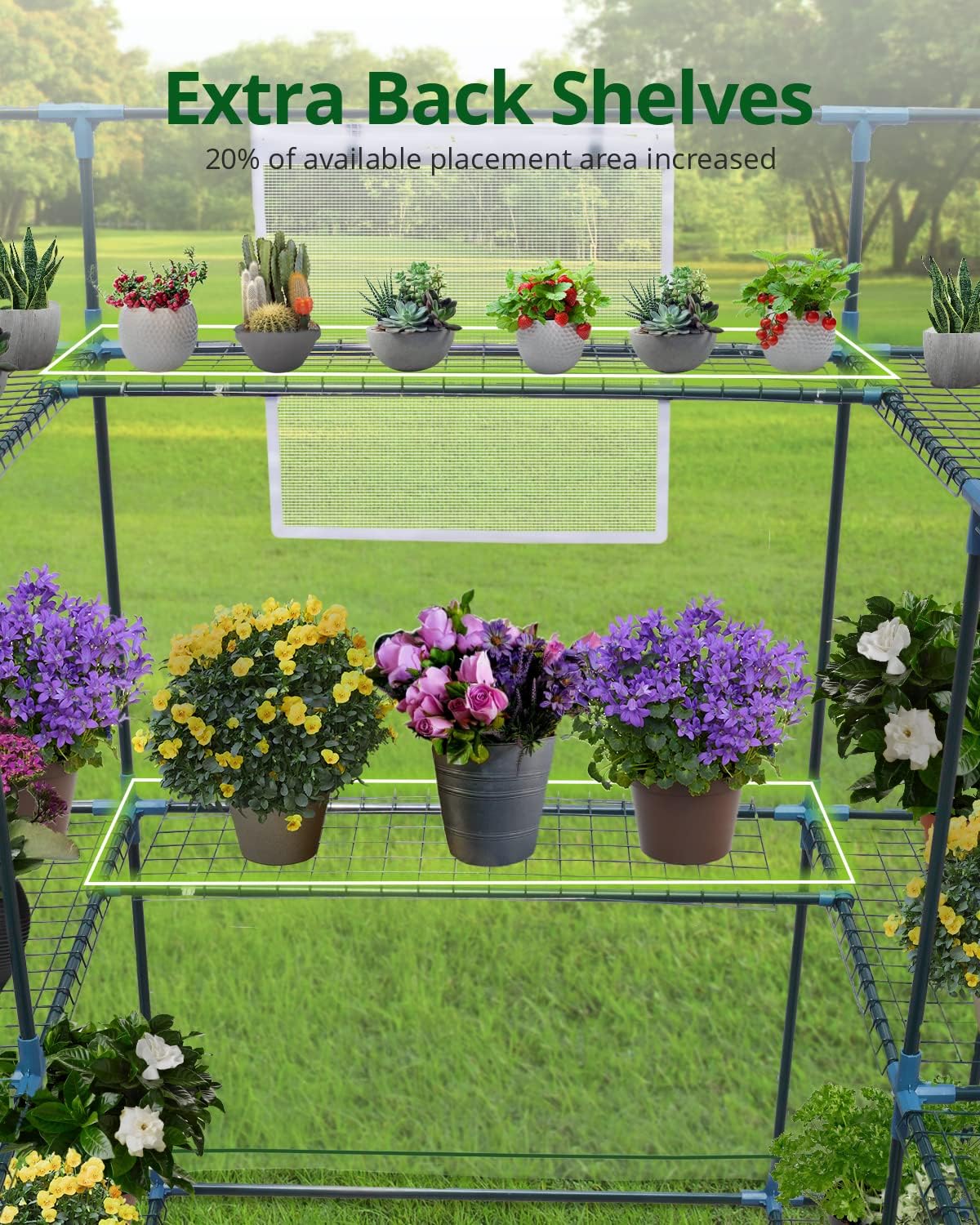 KING BIRD Premium Greenhouse for Outdoors, 56 x 56 x 77 Upgraded PVC Cover & Steel Frame Walk in Hot House, w/ Zippered Screen Windows Mesh Door, 3 Tiers 14 Shelves for Outside Garden, Clear