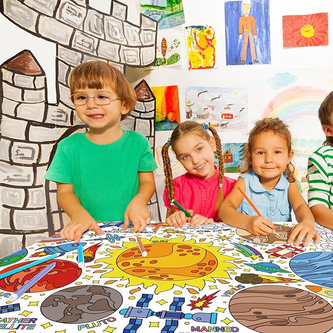 Giant Coloring Poster for Classroom Wall - Versatile 31.5 x 72 Inches Outer Space Activity Poster/Table Cover,School Parties, Outer Space Birthday Party and Special Events Decoration