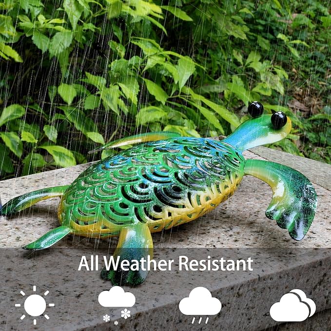Natelf Solar Powered Turtle Statue Outdoor Decor Metal Animal Yard Art Waterproof Outdoor Sculptures for Patio, Yard, Balcony, Yard Ornament - Unique Housewarming Gifts