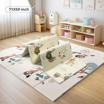 Baby Play Mat, Reversible, Waterproof Foam Padded Play Mat for Infants, Babies, Toddlers, Plays and Tummy Time, Foldable, 71x59 Inches Baby Crawling mat with Travel Bag for Indoor and Outdoor