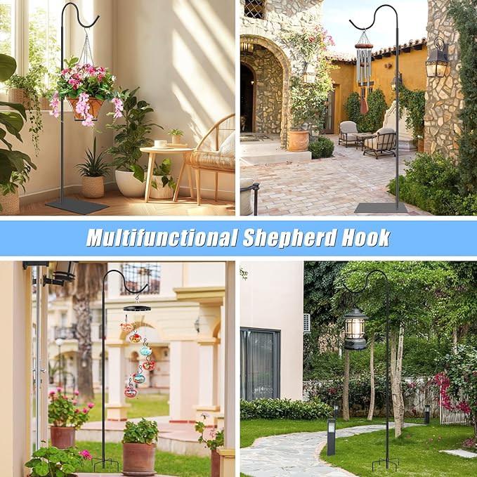 2 in 1 Hummingbird Feeder Stand, Adjustable 20-63 Inch Shepherds Hook for Outdoor Indoor, Wind Chime Stand Bird Feeder Pole with Base, 4 Prongs Base, Water Weight Bag(Wind Chime Not Include)