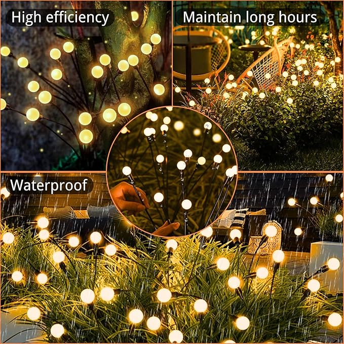 OZS Solar Garden Lights(6Pack Total 48LED) -Solar Lights Outdoor, Firefly Light for Outside, Sway by Wind, Fairy Light Outdoor Waterproof for Patio Pathway Garden Decor(Warm White)
