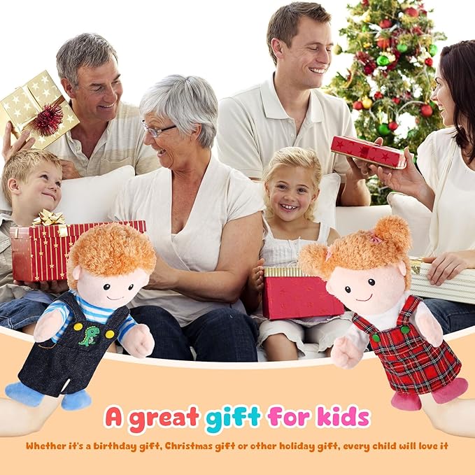 6 Pcs Family Hand Puppets 12 Inch Grandparents, Mom & Dad, Brother & Sister Plush Hand Puppet Toys Role-Play Toy Puppets for Kids Storytelling Imaginative Pretend Play Teaching Preschool(6 Family D)