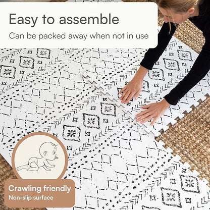 Lillefolk Baby Play Mat for Floor – 6x6ft Boho | Soft Non Toxic Premium EVA Foam Tiles for Tummy Time, Crawling & Playroom – Waterproof Interlocking Floor Mat for Babies & Toddlers (9 Tiles)