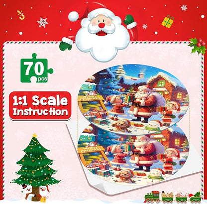 Christmas Puzzles for Kids Ages 4-6, Kids Puzzles with Santa Claus & Snowman,70 Piece Round Large Floor Puzzles for Kids Ages 3 4 5 6 7 8, Educational Toy Gift Jigsaw Puzzles for 5 Year Old Boys Girls