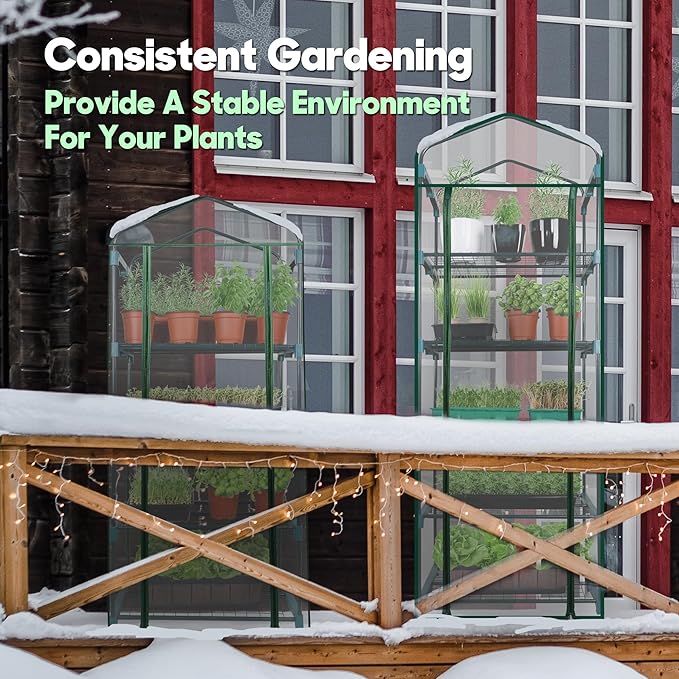 KOL 4-Tier Mini Greenhouse - PVC Clear Cover & Steel Frame - Portable Small Green House for Indoor & Outdoor Use - Grow Plants, Seedlings, Herbs