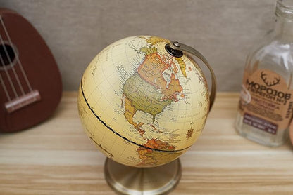 Annova Antique Globe Dia 5.5-inch / 14CM - Educational/Geographic/Modern Desktop Decoration - Stainless Steel Arc and Base - for School, Home, and Office (Antique 5.5“) (Brown-1)