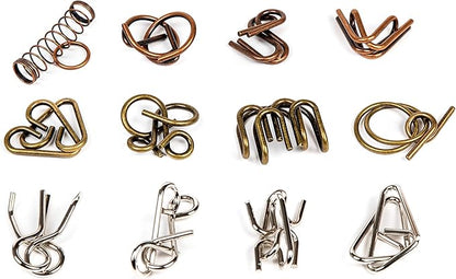 Ancient Metals 12-Piece Metal Puzzle Set – Brain Teaser Disentanglement Puzzles for Adults & Teens, Logic Game Gift for Men, Stress Relief Desk Toys, Unique Metal Mind Challenges