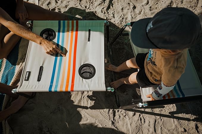 Neso Portable Beach Table with Cup Holders, Cell Phone Pockets, Lightweight for Picnics and Parks (Rainbow)