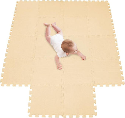 meiqicool Foam Play Mat Thick Soft EVA Interlocking Foam Floor Mats Children Yoga Exercise Multi Jigsaw Puzzle Blocking Board Kids Playmats Play Beige 18 Piece J