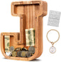 KMC Wooden Letter Piggy Bank, Personalized Initial Piggy Bank for Kids Boys, Clear Alphabet J Wood Money Box, Unbreakable Coin Saving Jar, Birthday, for Children