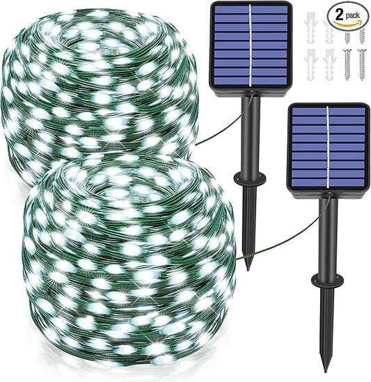 Ollny Solar Outdoor Lights, 2 Pack Total 132FT 400LED Solar Fairy Lights, IP67 Waterproof 8 Modes String Lights for Tree Yard Garden Patio Party, Cool White