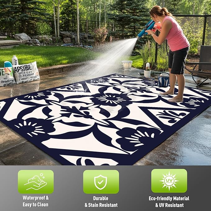 WILDROOTS 5x8 Feet Klein Plastic Outdoor Rug, Stain Resistant Waterproof Reversible Outdoor Patio Rug, Fade Resistant Camping Rug