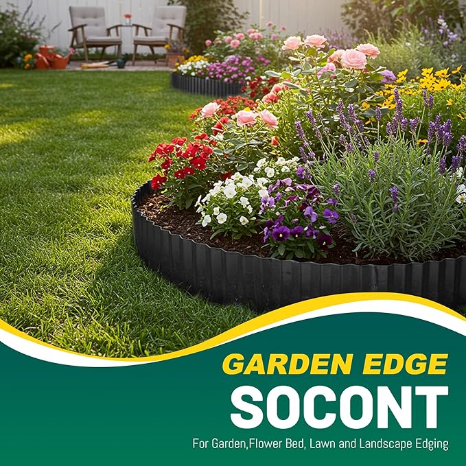 Corrugated Metal Garden Edging, 6"×20Ft Durable Landscape Border for Garden, Lawn, Flower Beds and Paver Edging (Black)