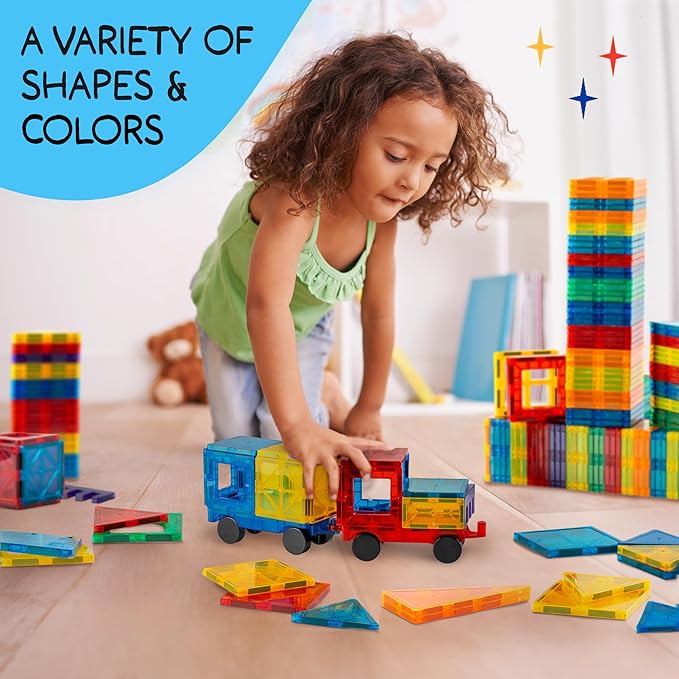 Magnetic Tiles 150 PCS+ Bonus Zippered CASE, Magnetic Tiles for Kids Toy for 3 4 5 6 7 8 Year Old Boys & Girls, Great Gift for Kids Aged 3-8, XL Set