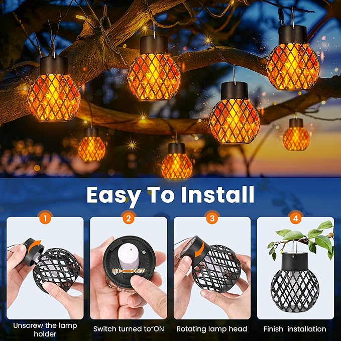 GIGALUMI Solar Lights Outdoor Waterproof,12 Pack Solar Hanging Lights with Flickering Flame,Outdoor Solar Lights for Yard,Patio,Tree,Camping,Christmas Decoration,New Upgraded Larger Lanterns
