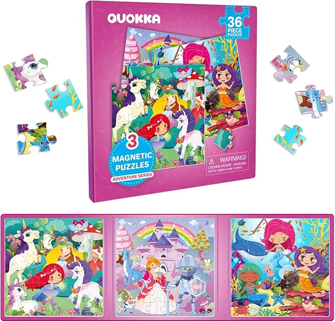 QUOKKA Magnetic Puzzles for Kids Ages 4-6 - 36 Pieces Sudoku Toddler Puzzles Ages 2-4 - Travel Games for Kids Ages 3-5 - Princess Unicorn Mermaid Toddler Travel Toys - Car Airplane Road Trip Games