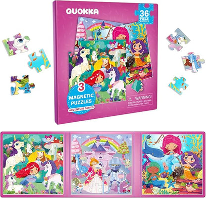 QUOKKA Magnetic Puzzles for Kids Ages 4-6 - 36 Pieces Sudoku Toddler Puzzles Ages 2-4 - Travel Games for Kids Ages 3-5 - Princess Unicorn Mermaid Toddler Travel Toys - Car Airplane Road Trip Games