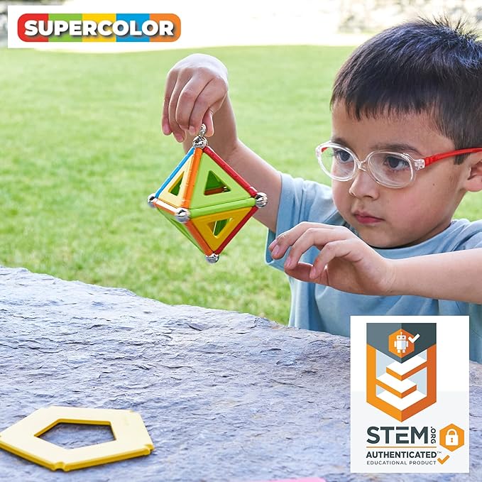 Geomag Supercolor Magnetic Toys for Kids Ages 5+, 35pc Educational STEM Magnets for Kids - Swiss-Made Magnetic Blocks, Tiles and Building Toys from 100% Recycled Plastic