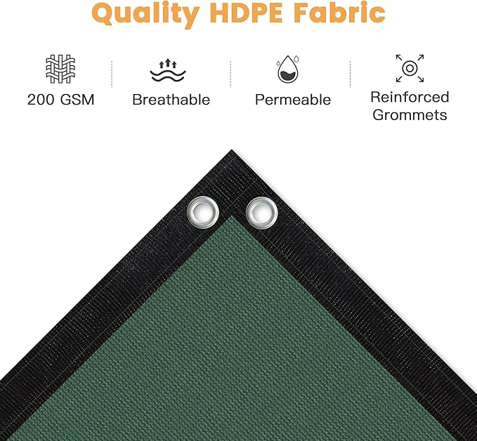 VICLLAX Shade Fabric Sun Shade Cloth with Every 2 FT Grommets for Patio Garden Pergola Cover Canopy 9x15 FT, Dark Green