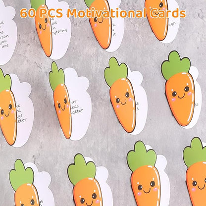 60 PCS Positive Carrot Emotional Support Gift Set Carrot Affirmation Cards with Glass Jar for Carrots Gifts Mental Health Gifts to Cheer Up Friends Positive Affirmations Cards for Women