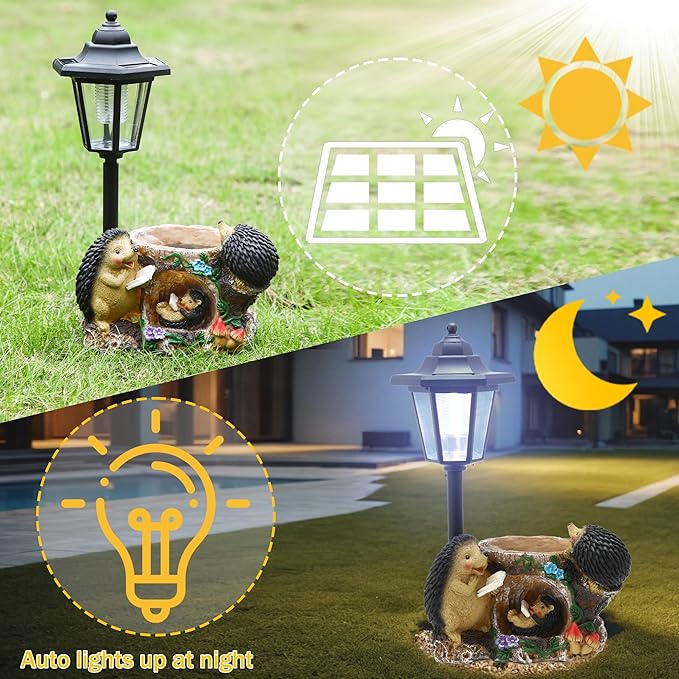 Solar Garden Outdoor Decor Statues Warm Hedgehog Family of Three with Light,Outside-Outdoor Decorations Sculptures for Patio Yard Lawn Walkway Ornaments Clearance Gifts for Mom Grandma Birthday