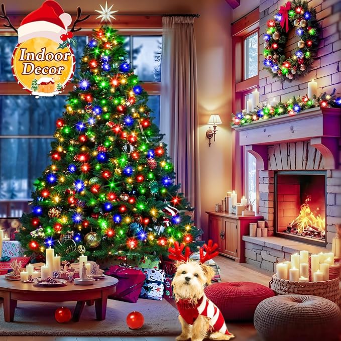 KNONEW 197FT 500 LED Christmas Lights Outdoor String Lights 8 Modes & Memory Fairy Light Plug in Waterproof LED String Lights for Xmas Yard Tree Wedding Party Holiday Decorations (Multicolor)