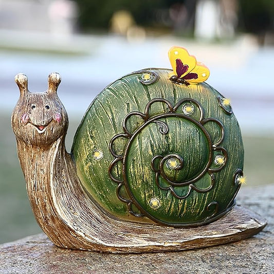 Garden Statue Snail Figurine - Solar Snail Statue, Resin Animal Figurine, Outdoor Statue Lights for Patio Lawn Garden Yard Decorations
