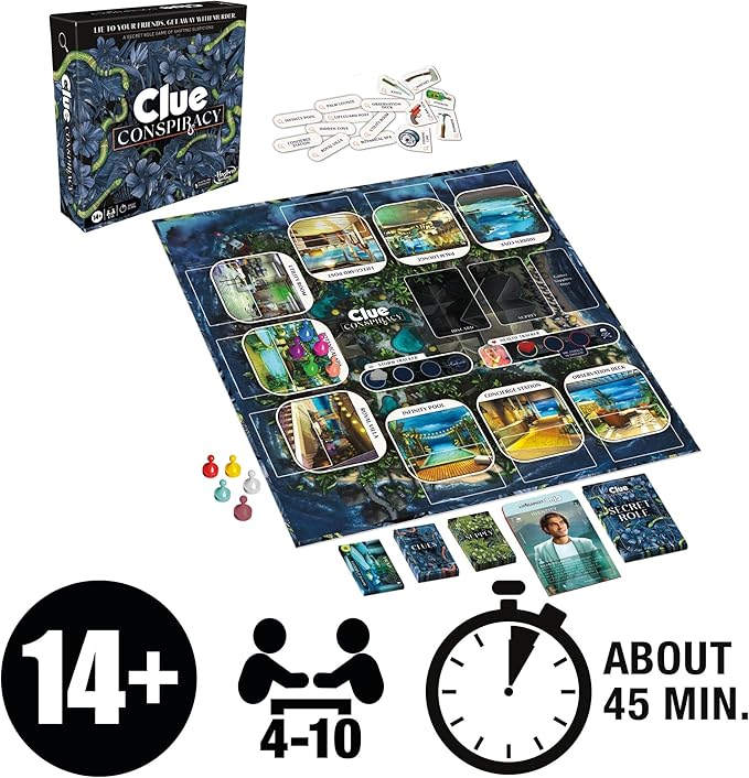 Hasbro Gaming Clue Conspiracy Board Game for Adults and Teens, Secret Role Strategy Games, Ages 14+, 4-10 Players, 45 Minutes, Mystery & Party Games