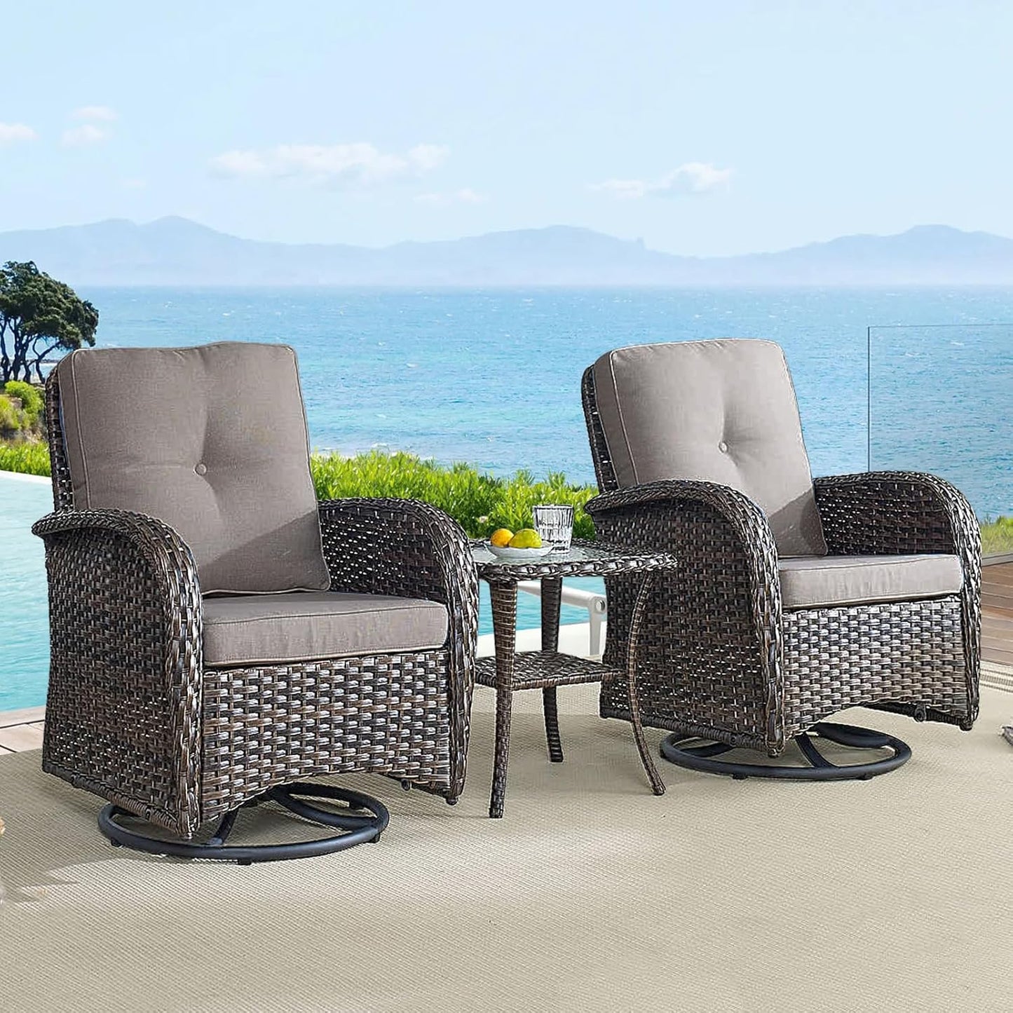 HUMMUH 7-Piece Outdoor Patio Furniture All-Weather PE Wicker Outdoor Conversation Set-Patio Couch Swivel Rocker Chairs with Ottomans Tables for Backyard,Poolside,Deck