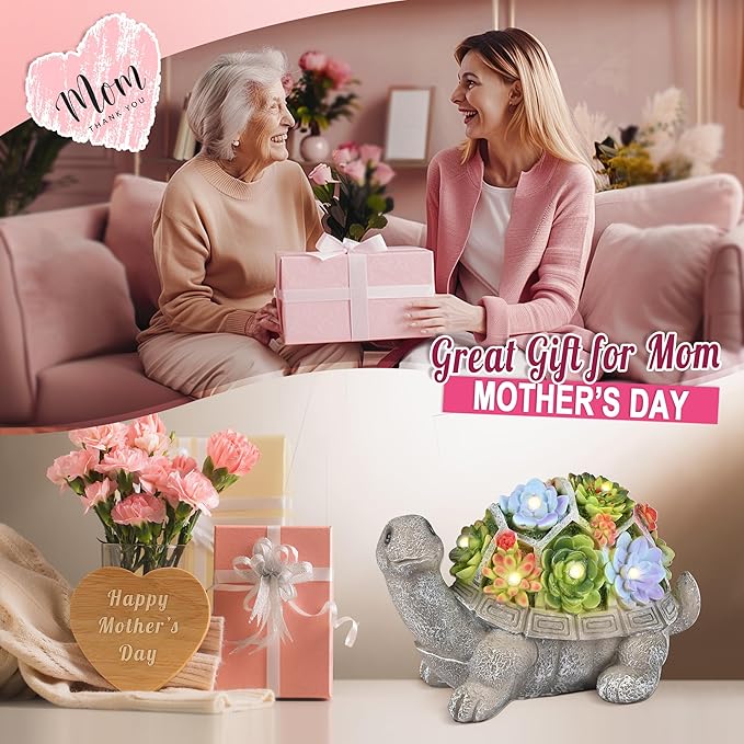 GIGALUMI 11.5 Inch Solar Garden Statues Turtle Figurine Lights for Outside Garden Decor, Yard Decorations Outdoor Housewarming Gifts for Mom, Women for Mothers Day