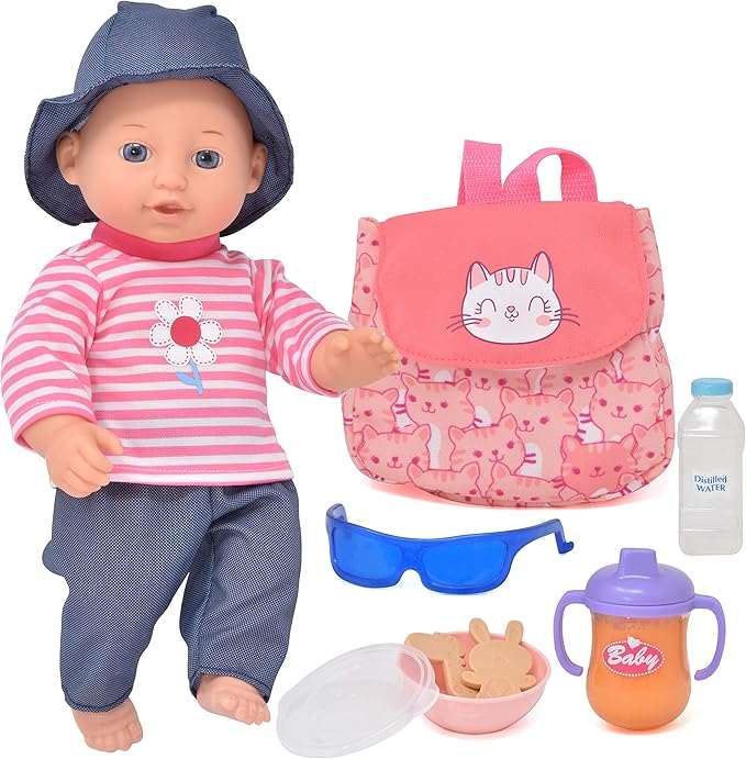 Gift Boutique Baby Doll with 12 Inch Baby Doll for Toddlers Feeding Set with Realistic Diaper Bag, Bottles, Sunglasses, and Pretend Play Feeding Accessories for 2 Years and Up