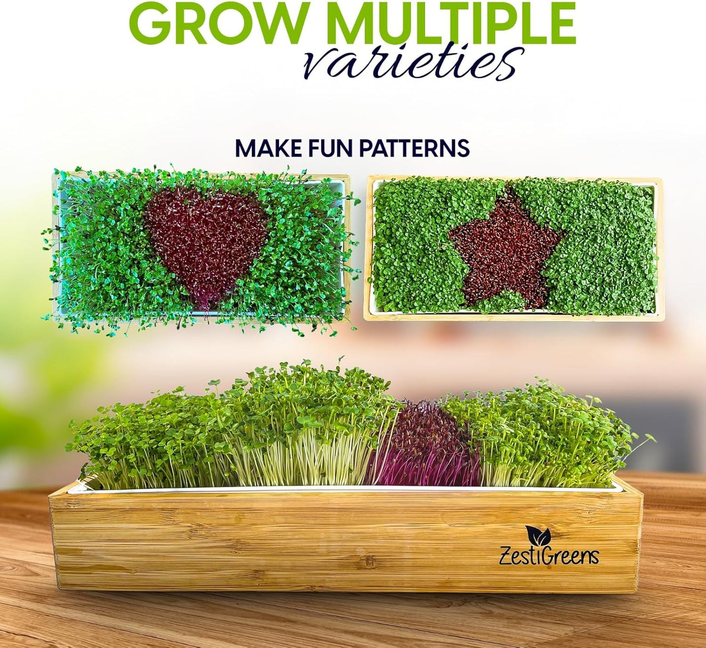 Self Watering Microgreens Growing Kit. Hands Down The Easiest Way to Grow Microgreens. Includes Tray, Seeds, Mats, and Bamboo Surround. Great Gift for Gardeners
