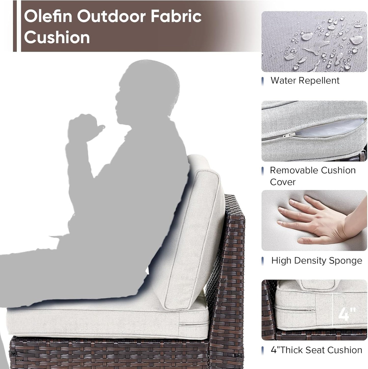 HUMMUH Patio Furniture Set,8 Pieces Outdoor Sectional Couch Chairs with Ottomans,All Weather PE Wicker Patio Conversation Sets for Garden Porch Backyard