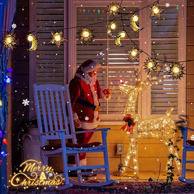 Solar String Lights Outdoor Star Moon Sun 13Ft 153In Led Solar Powered Fairy Decorative Lights for Garden Patio Yard Trees Mothers Day Gifts Wedding Party (Warm White) (Star Moon Sun String Lights)