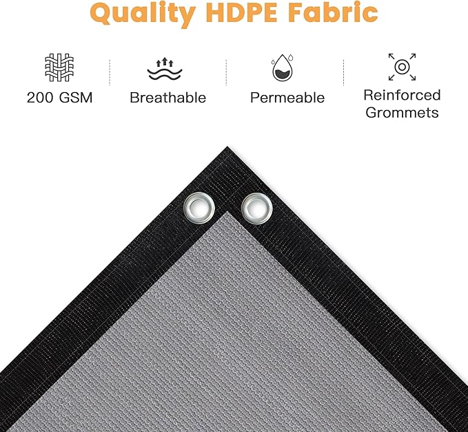 VICLLAX Shade Fabric Sun Shade Cloth with Every 2 FT Grommets for Patio Garden Pergola Cover Canopy 5x12 FT, Light Grey