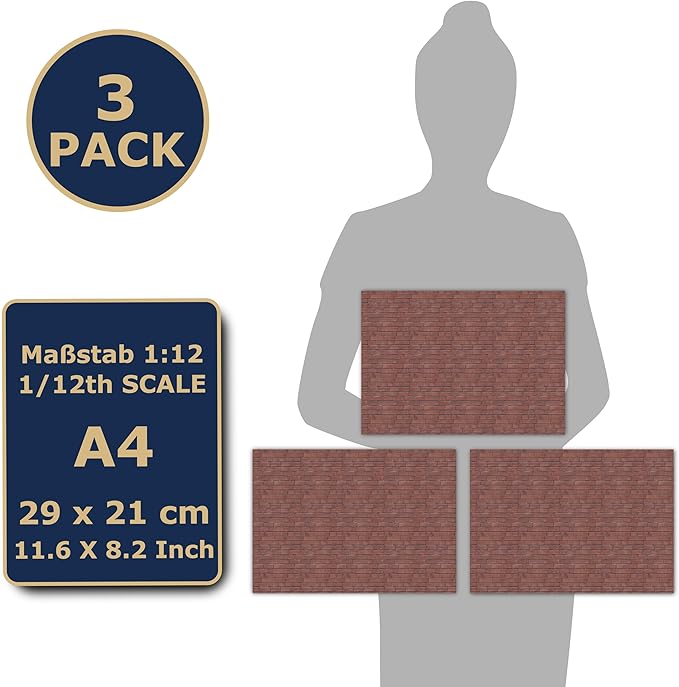 3 Sheets Self-Adhesive Wall Cladding for Dollhouse 1:12 Scale (Townhouse Style)